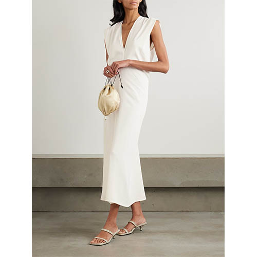 Ukrojena midi obleka brez rokavov v barvi slonovine